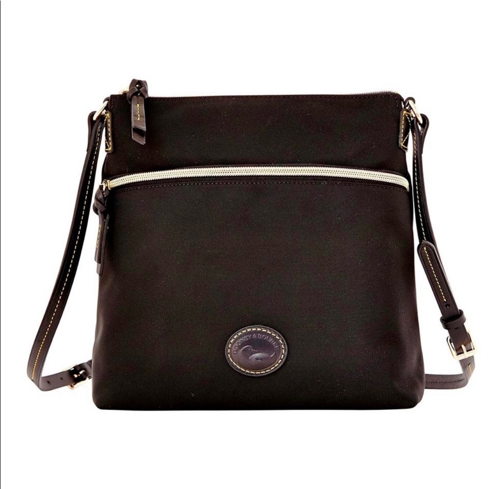 Dooney & Bourke black nylon with black leather strap crossbody